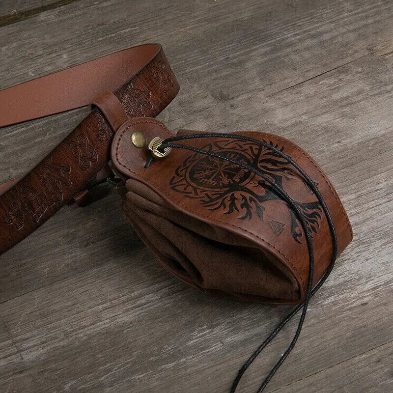 Unisex Medieval Hunter Waist Bag Belt Pouch Men PU Leather Coin Purse Coin Pouch Drawstring Bag Retro Cosplay Accessories