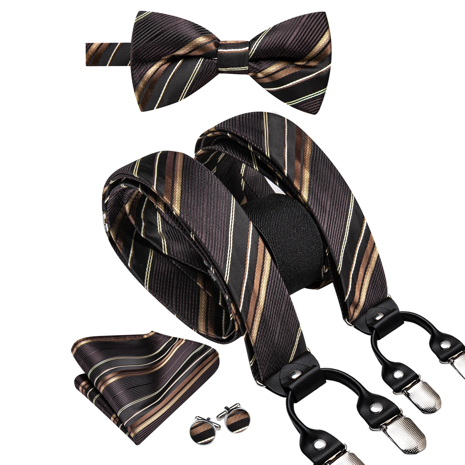 Hi-tie-suspensorio de seda a rayas para hombre, corbata de moño, gemelos ajustables, Clip para boda, negocios, venta al por mayor