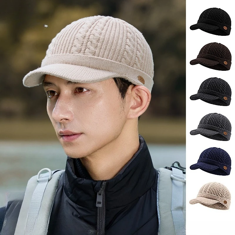 Fashion New Autumn and Winter Knitted Hat Twist Pattern Cap Warm Thickened Wool Hat Men's Outdoor Fashion Versatile Model