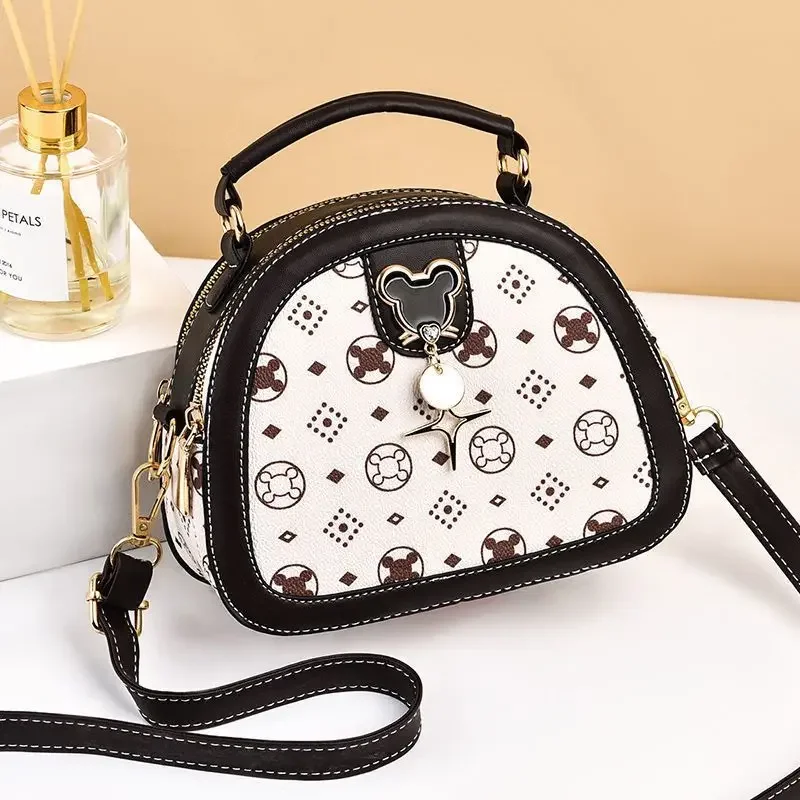 Disney Cute Mickey Fashion One Shoulder Messenger Bag Ladies Leather Braided Bag Female Designer Casual Simple Chest Bag