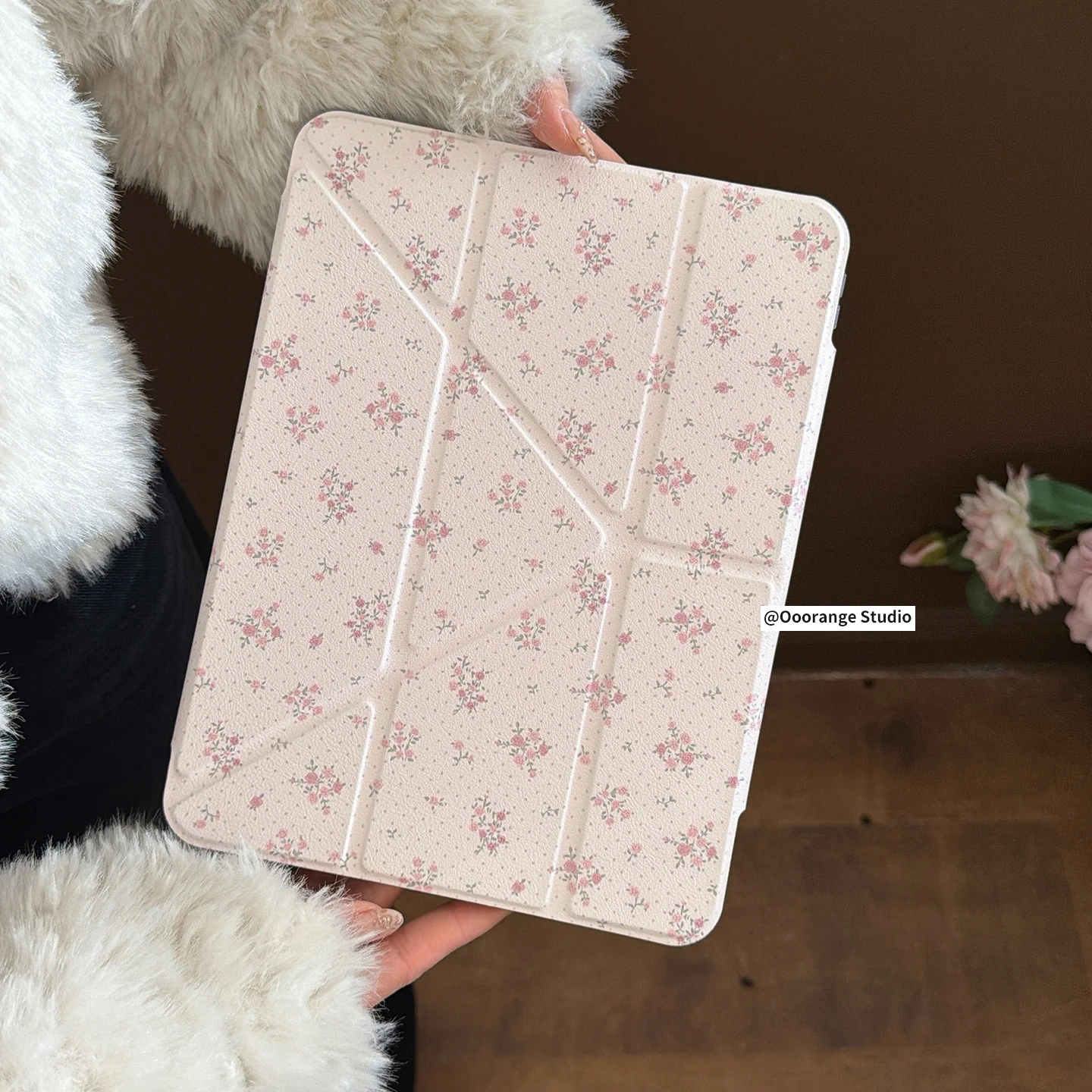 Funda coreana con estampado floral rosa para iPad Pro 11 12.9 13 A16 M2 M4 M3 M5, carcasa para iPad Mini Air 3 4 5 de 8.3 9.7 10.2 5/6/7/8/9/10/11ª generación
