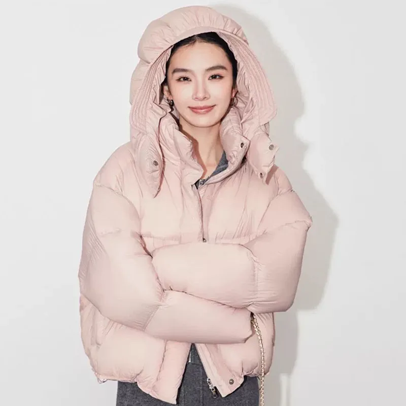 Overcoat 2024 New Fashion High Quality Warm Hooded Winter White Duck Down Women Down Jacket Short Casual Women Down Jacket H234