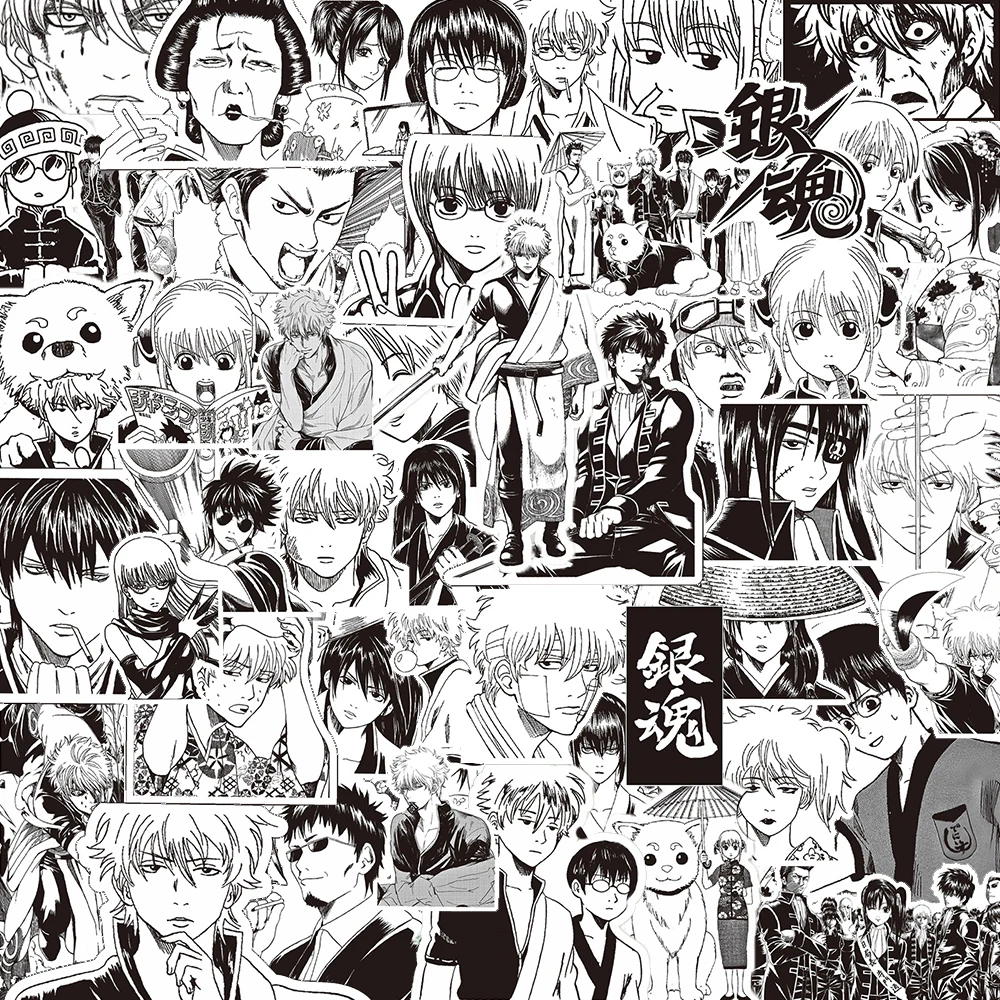 10/30/80pcs GINTAMA Black White Anime Stickers Cool Cartoon Sticker Notebook Skateboard Phone Bike Classic Manga Decals Kids Toy