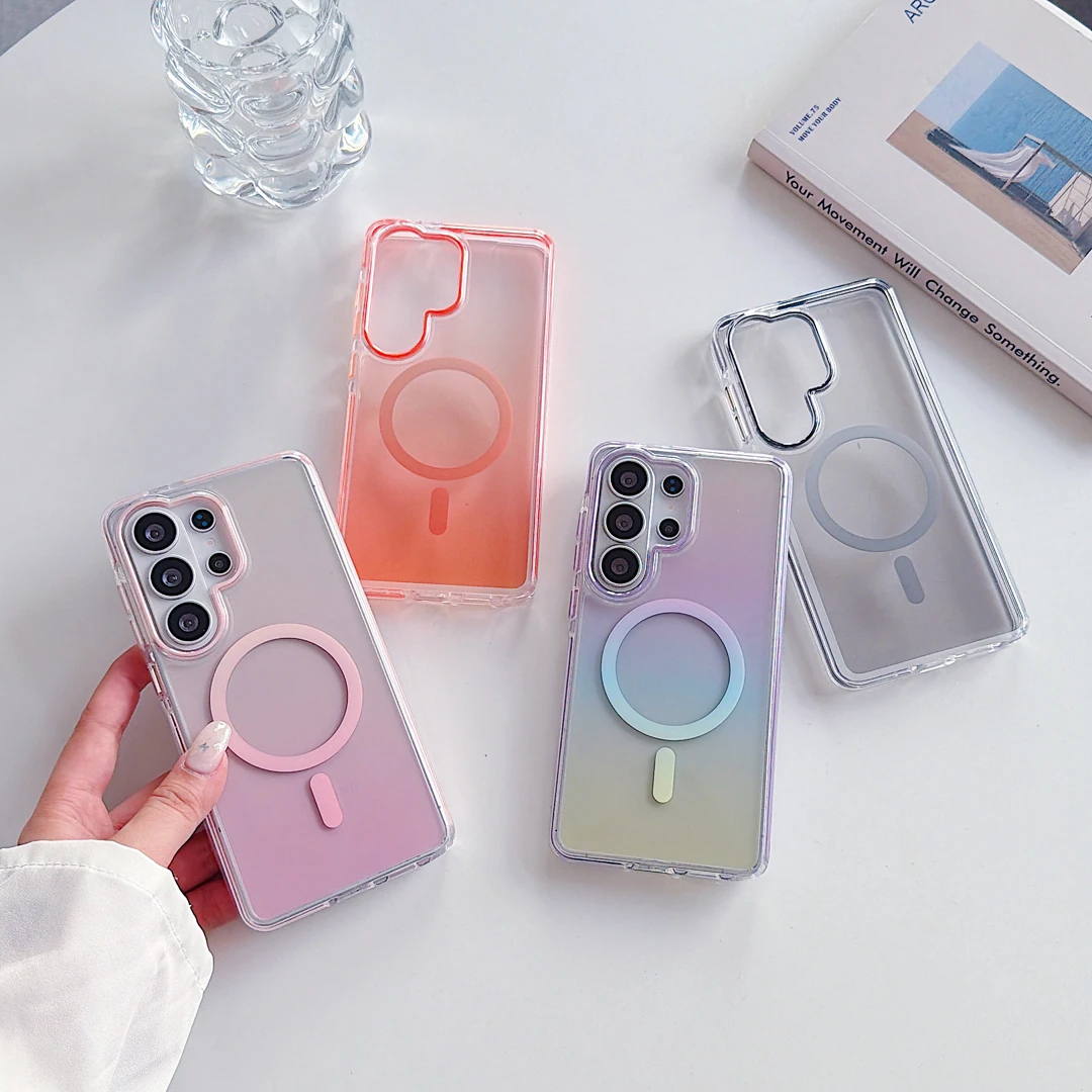 

High End Anti-Drop Shockproof Gradient Case For Samsung Galaxy S24 Plus S25 S26 Ultra Bulit-in Magnet For Wireless Charge Cover