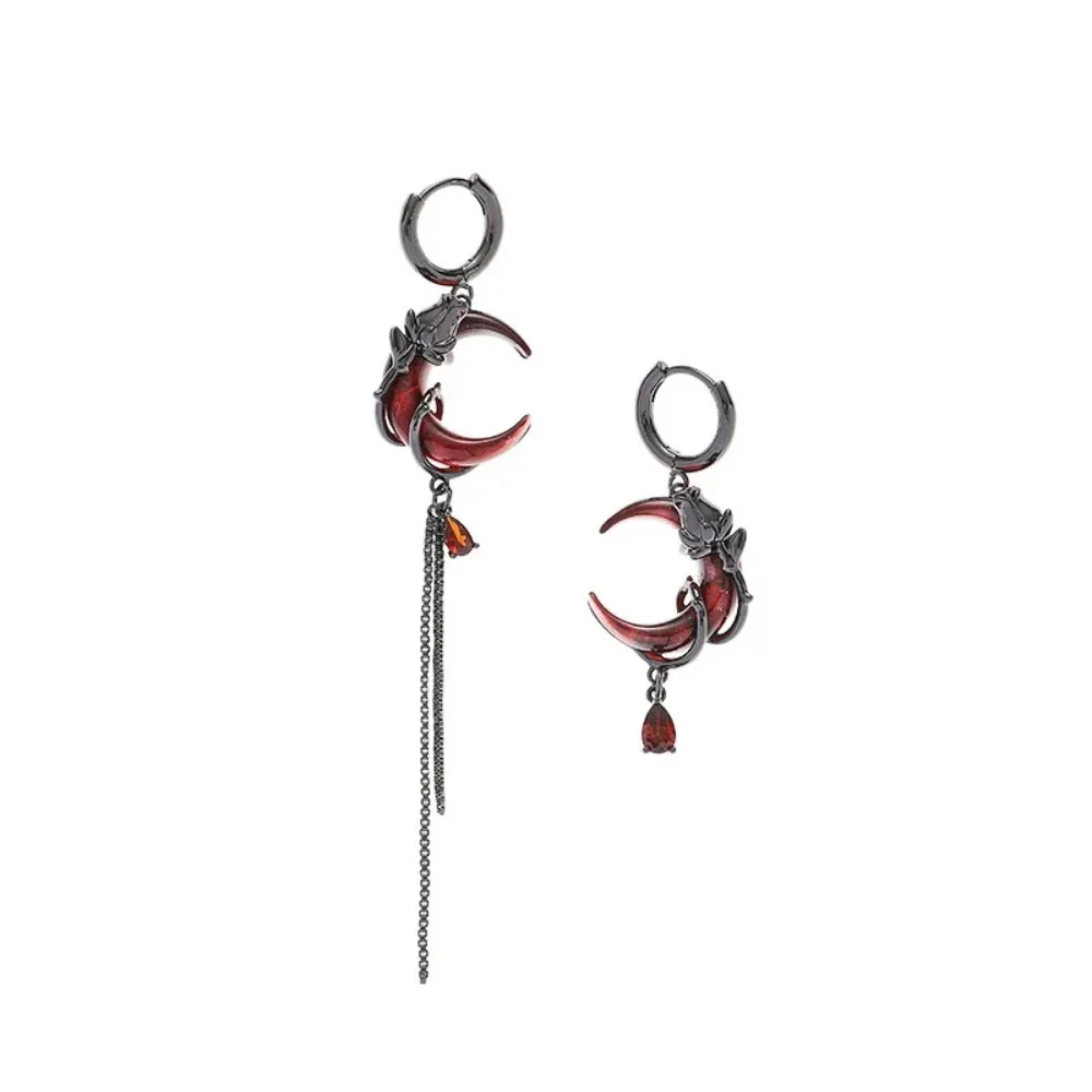 Asymmetry Red Moon Rose Earrings Women European American Style Personality Crystal Drop Pendant Earrings image 4