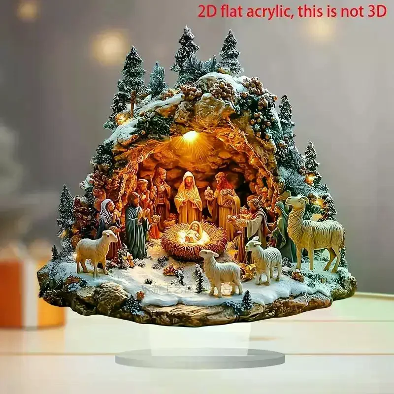 Desktop Decor Family Statue Jesus Tree Of Life Newborn Acrylic Flat Plate Desktop Decoration Ornaments For Home Decor