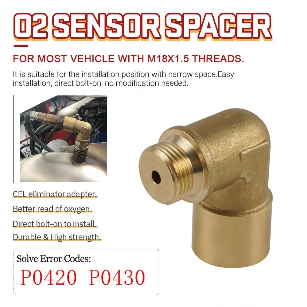 Universal Brass Fitting M18 x 1.5 Connector Plug Kit P0420  P0430 Exhaust 90 Degree O2 Oxygen Sensor Spacer Extender Tools