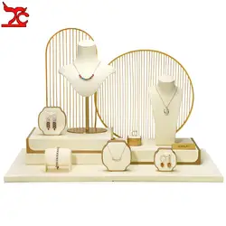 Jewelry Exhibitor Set Display Stand Beige Props for Jewelry Store Counter Window Display Necklace Earrings Organizer Showcase