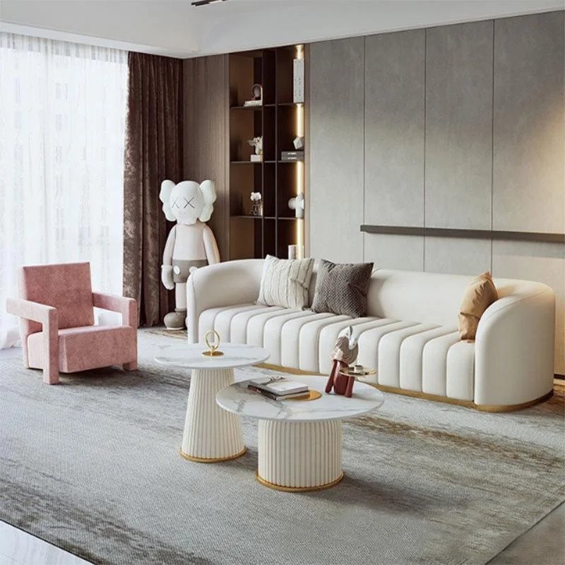 Italian Style Light Luxury Leather Sectional Sofa Combination Golden Stainless Steel Leg Hotel Lobby Living Room Couch