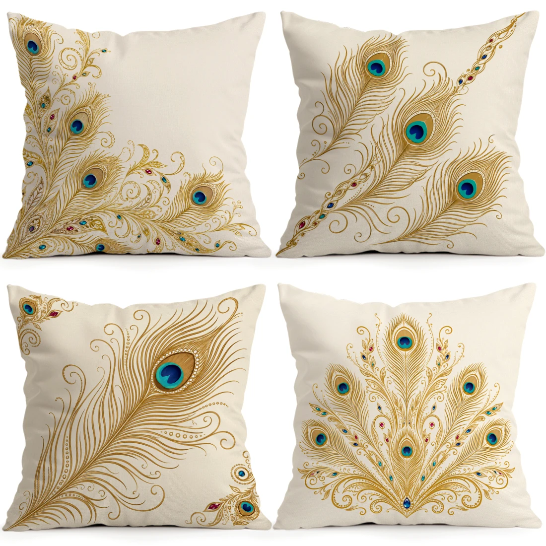 Peacock Feather Pillowcase Printed Polyester 40/45/50cm Throw Pillowcover Decorative Sofa Cushion Pillowslip Home Decor