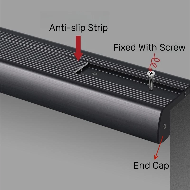 0.5m/1m Anti-Slip Stair Corner LED Aluminum Profile Safety Backlight Step Channel Cover Edge Protector Deck Hard Bar Strip Light