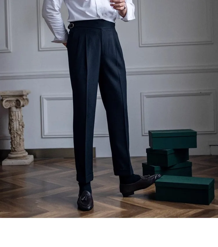 Spring and Autumn Men's Italian Naples High-Waist Straight Casual Pants British Retro Versatile Trousers-UC00023