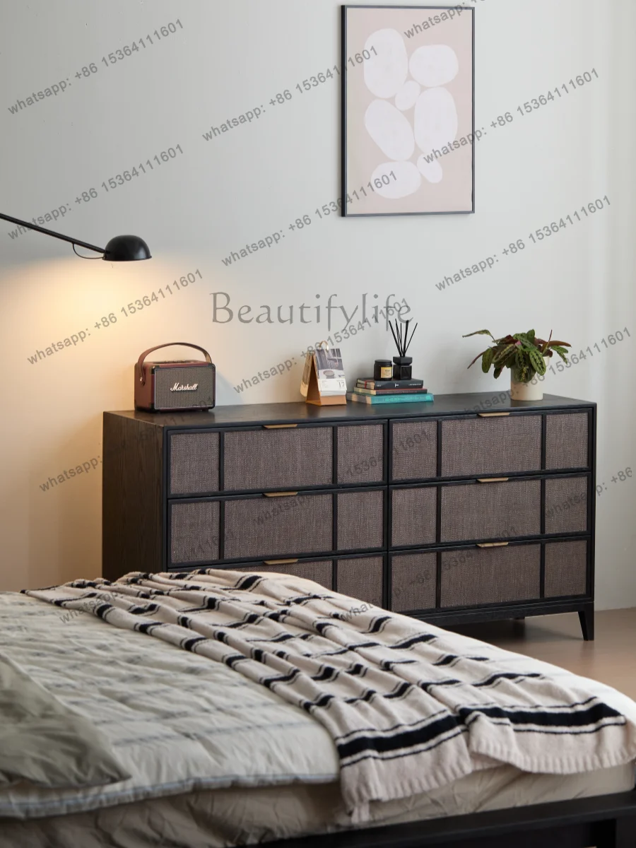 

Medieval black solid wood six-bucket side cabinet storage locker oak