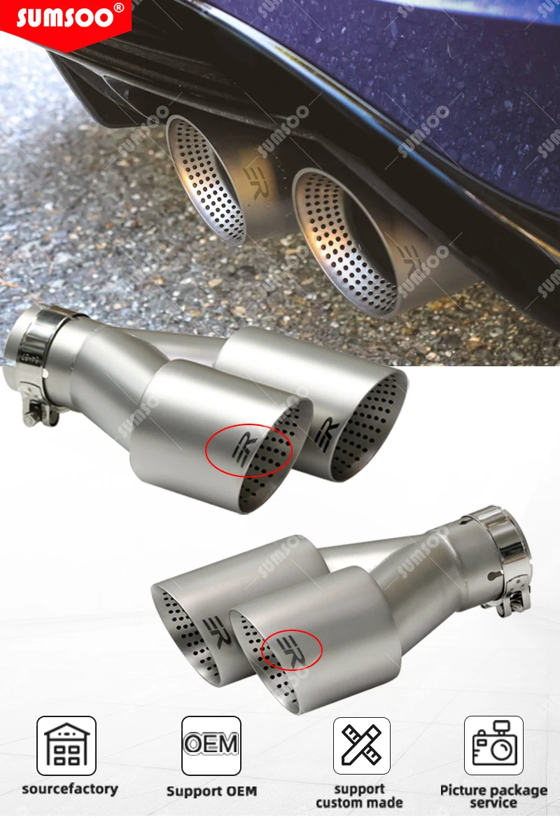 1 Stücke Doppel Matt Edelstahl Auto Schalldämpfer Spitze Auspuff Spitze System Rohr Universal Auspuff Spitze 60 63 für GTI MK7 Golf7 Düse – Detail 1