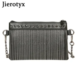 JIEROTYX Womens Crossbody Bags Small Tassel Rivet Shoulder Bag with Chain Strap Purse Pack Handbags for Girls Black White