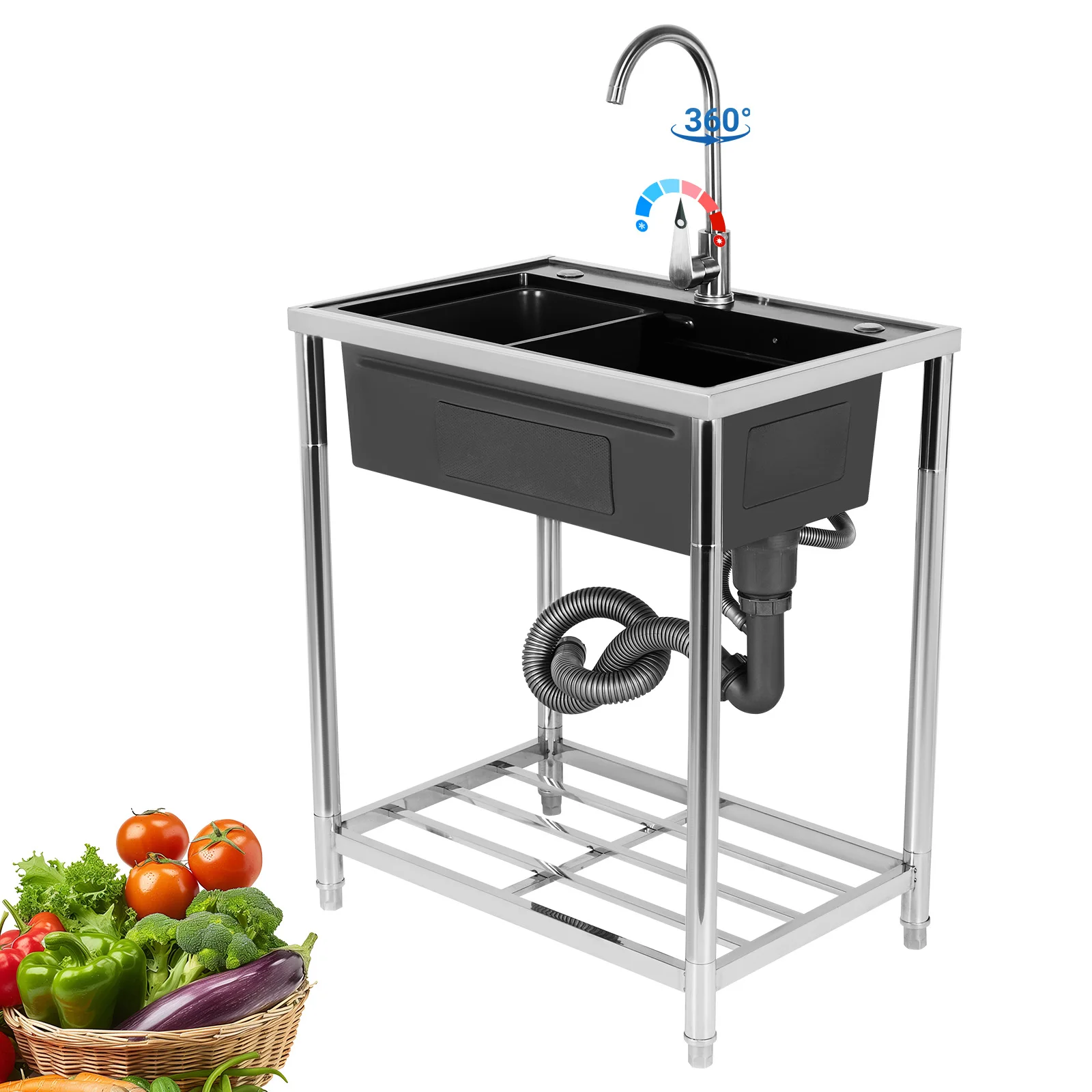 

Single Bowl Sink Set Adjustable Stand Freestanding Utility Sink Rust Proof for Kitchen Bathrooms Laundry Room