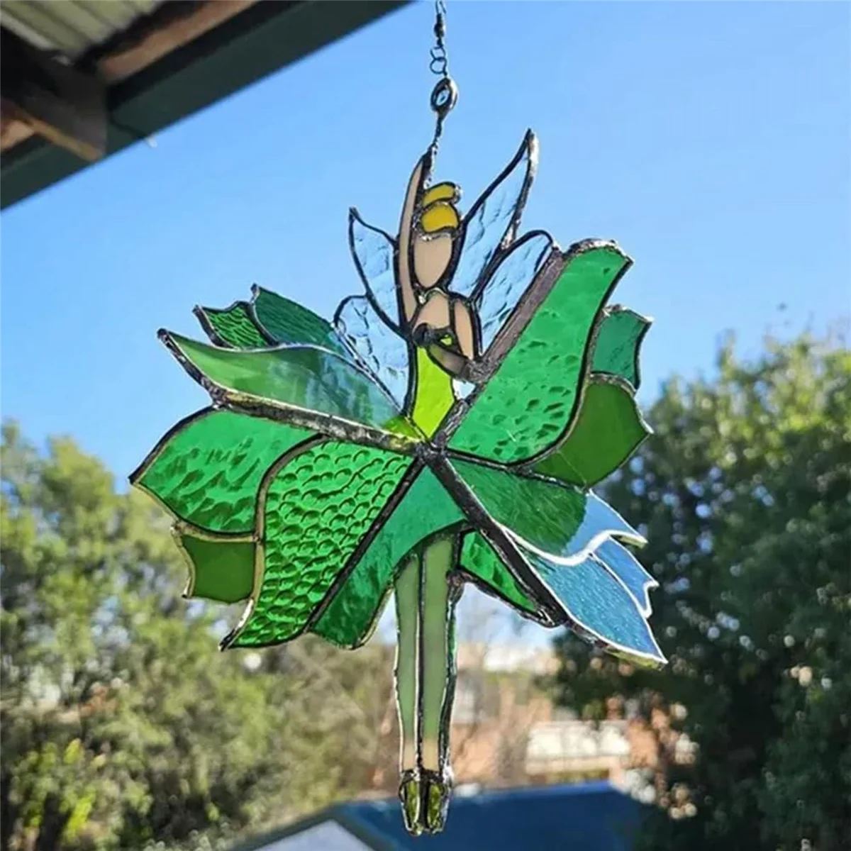 AAAF 2X Dancing Lady Stained Glass Spinner Outdoor Hanging Decor Garden Decorations Decorative Wind Spinner Butterfly C