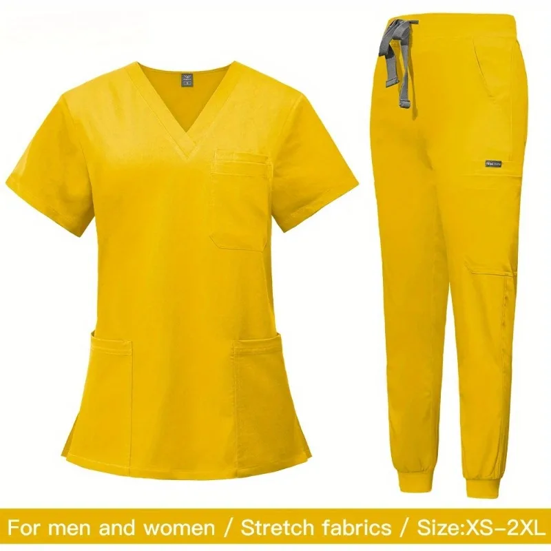 

Scrubs Uniform Suit Short Sleeve V-neck Topsjogger Pants Set Nursing Uniform Women Multicolor Pet Doctor Scrub Workwear