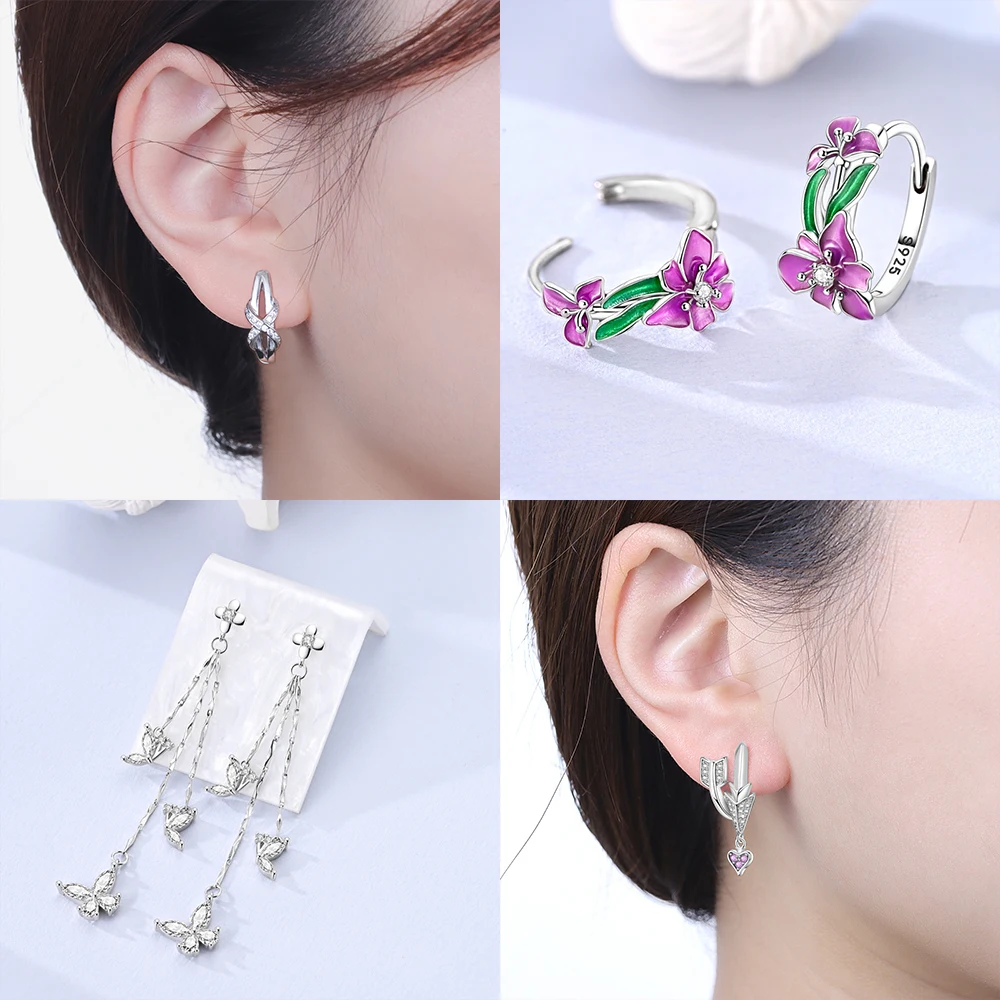 

Неопределенное подходящее кольцо для ушей, белый циркон, серьги в форме сердца со звездой, оригинальные женские аксессуары из стерлингового серебра 925, ювелирные изделия, прекрасный подарок