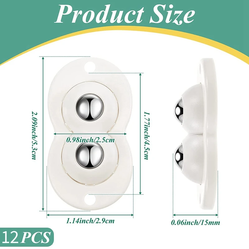 미니 셀프 접착 회전 캐스터 휠, 더블 비드 캐스터, 가구 상자 미니 롤러용 범용 휠, 12 개