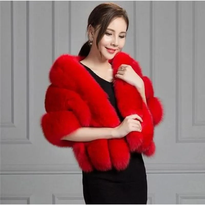 White Imitation fox fur Shawl Women's Fashion cloak Dress Cheongsam Fur cloak Jacket Women's Thick Shawl Mink fur Versatile