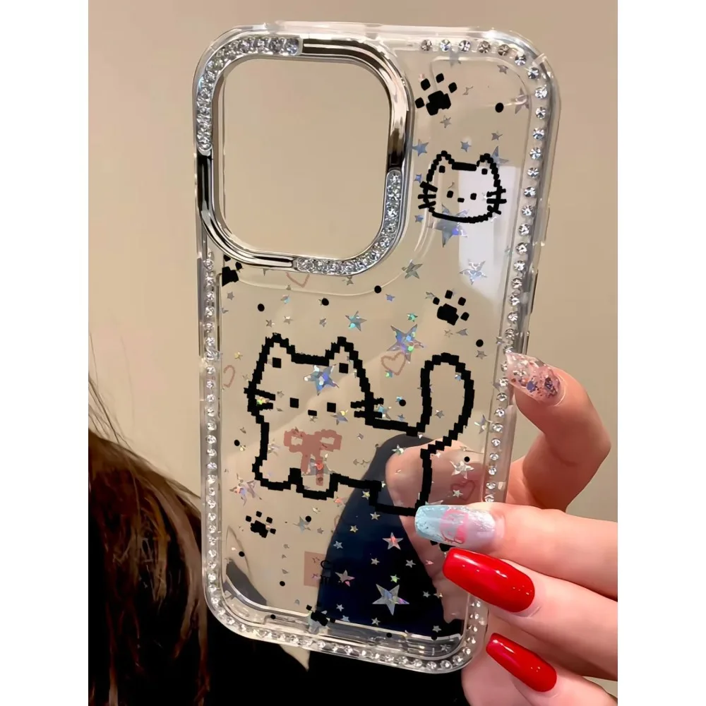 حافظة هاتف شفافة لهاتف آيفون 16 16e 15 14 13 12 11 Pro Max Plus جديد INS Pixel Wave Point Cat طباعة غطاء حماية شفاف