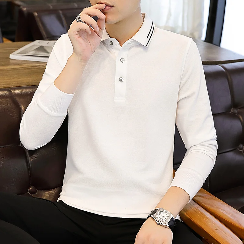 

Long-sleeved Polos Shirt New Men's Solid Polo Lapel Zipper Collar Fashion Spring and Autumn Thin Casual Loose Tops