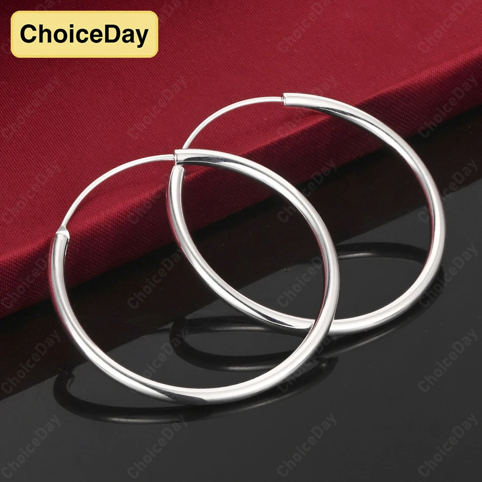 

ChoiceDay 925 sterling silver 35mm simple shiny round earrings for women party temperament accessories jewelry gift