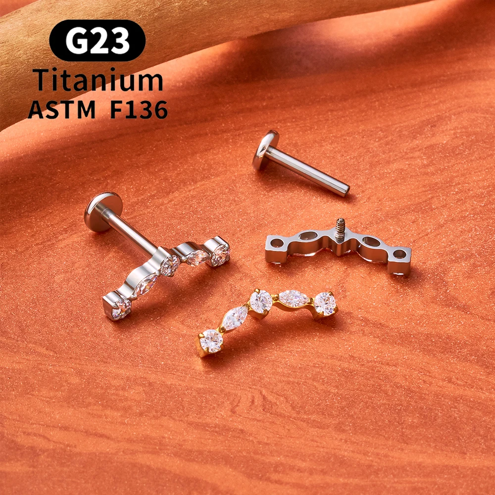 ASTM F136 Titan Tiny Trinity CZ Blumen-Labret-Stud 16G Knorpel-Ohrring Nasen-, Lippen-, Tragus-, Conch-, Helix-, Ohrläppchen-Piercing-Schmuck – Detail 16