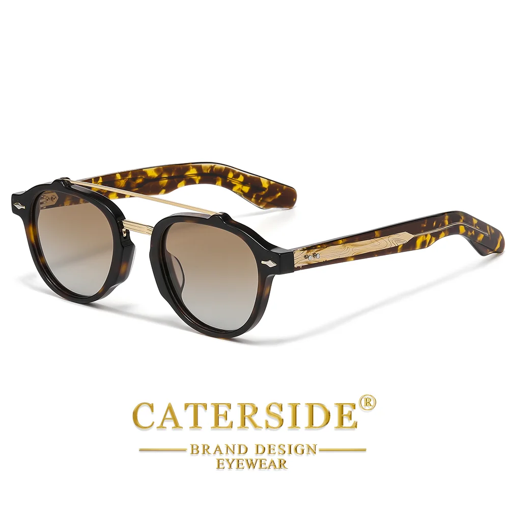 CATERSIDE Neue polarisierte Sonnenbrille für Herren, Acetatrahmen, flaches Design mit doppeltem Brückenbogen, modische dekorative Damenbrille, UV400 – Detail 7