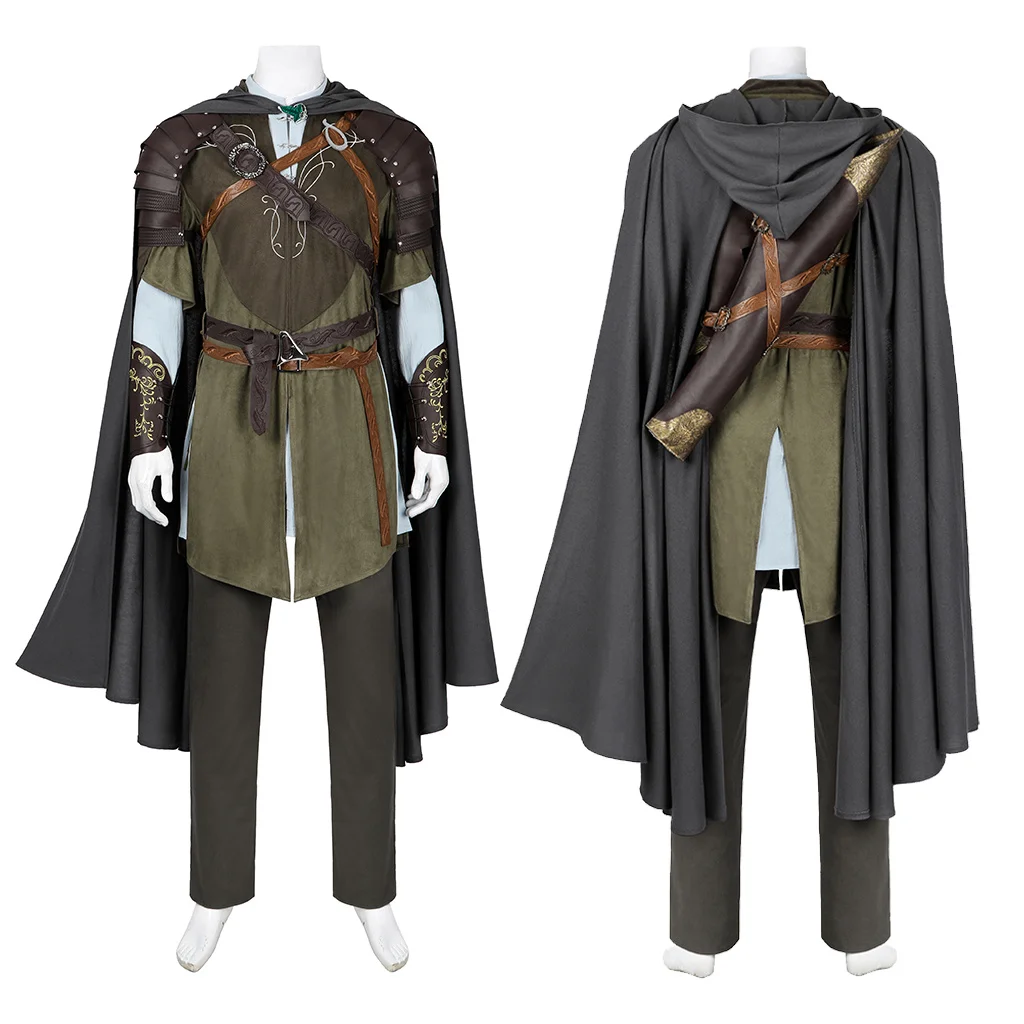 Disfraz de Legolas para hombre, traje de Cosplay con capa de elfo, príncipe, traje de batalla de cuero, conjunto de uniforme para Halloween, fiesta de Carnaval