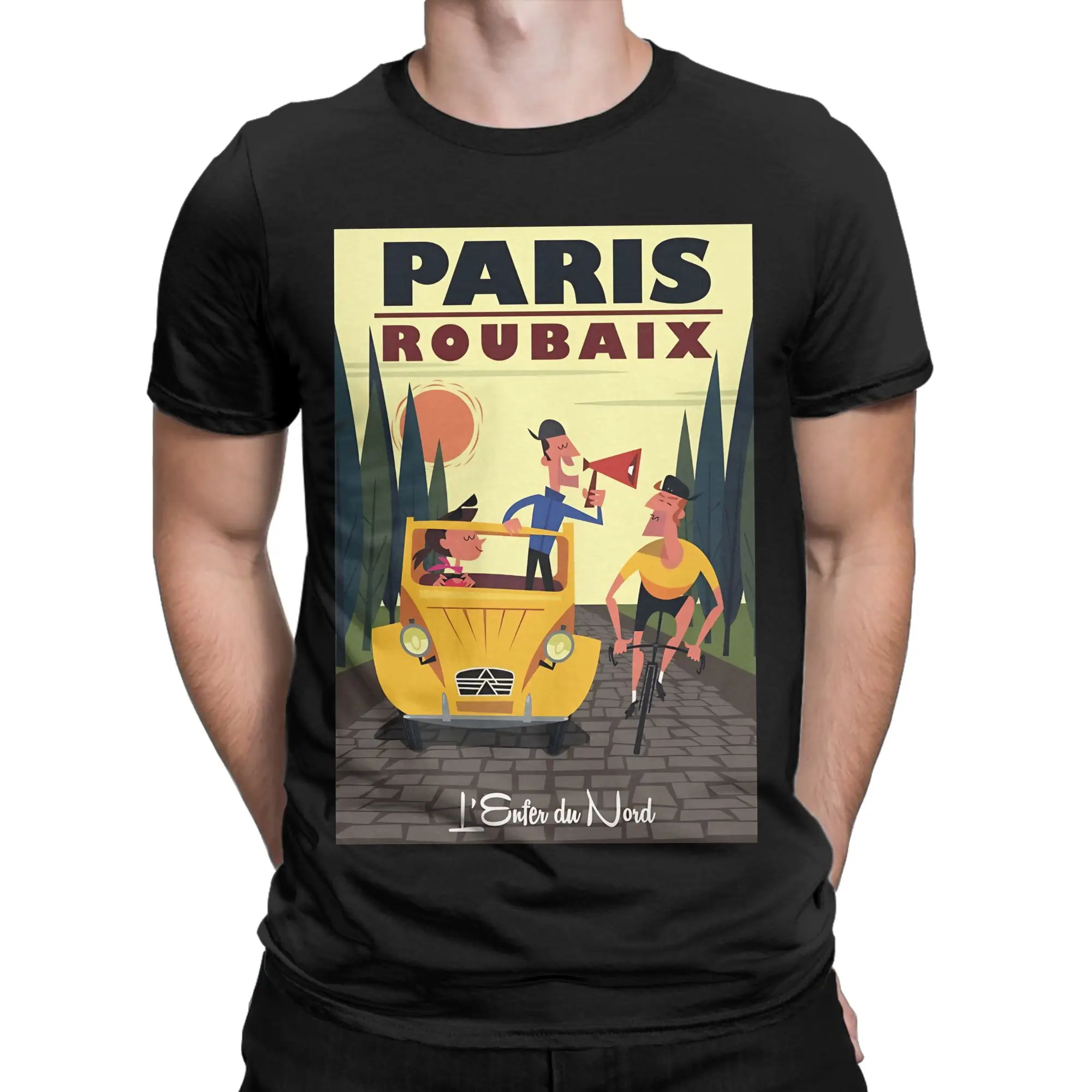 AliExpress NONE Paris Roubaix Cycling Poster Graphic 100% Cotton T-Shirt Cycling Poster Tops Tees For Men