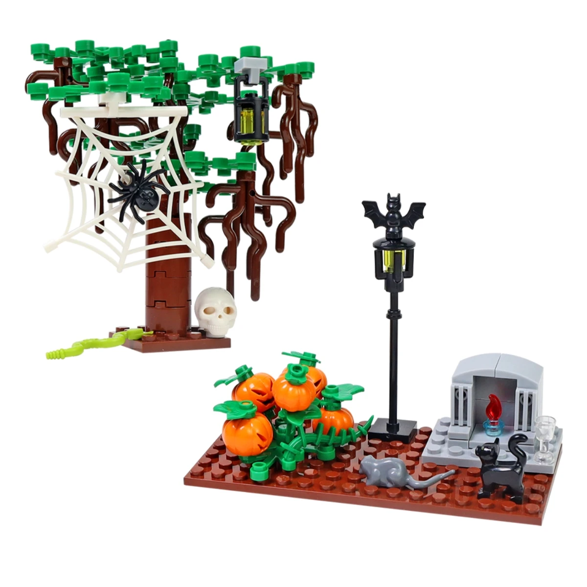 

MOC Halloween Building Blocks Toy Sets Pumpkin Tombstone Bat Street Lamps Old Tree Blocks Toys for Boys Children Gifts