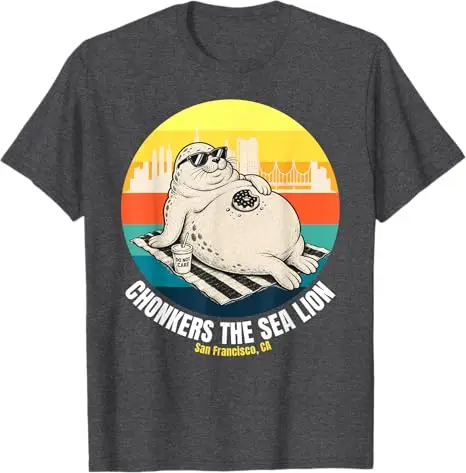 Chonkers The Sea Lion San Francisco Lustiges Robben-T-Shirt, Sommermode, kurzärmelig, Vintage-Spruch-T-Shirt, Neuheitsgeschenk, Streetwear – Detail 7