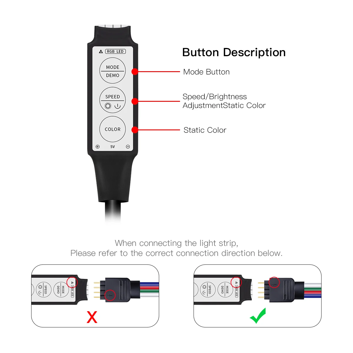 2835 USB 5V LED Lights Strip Colorful Mini 3 Keys Control RGB LED TV Light Flexible Ribbon Diode Tape Lamp Room Decor Backlight