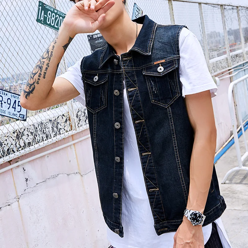 Large Men's Slim Fit Denim Vest Sleeveless Loose Jacket Camisole Outerwear for Casual Wear