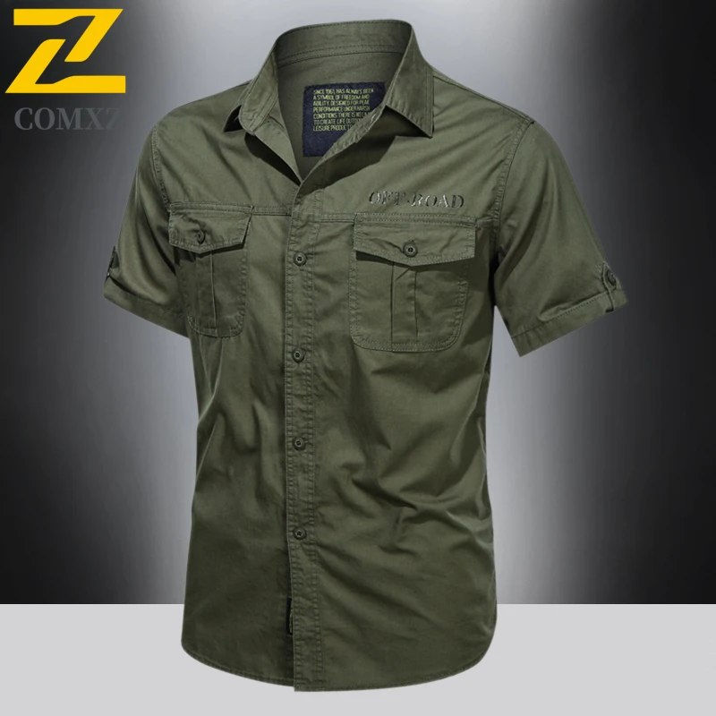 2025 Summer Work Shirts Men's Fashion Casual Comfortable Pure Cotton Breathable Short Sleeve Shirt Hiking Camping Lapel T-Shirt