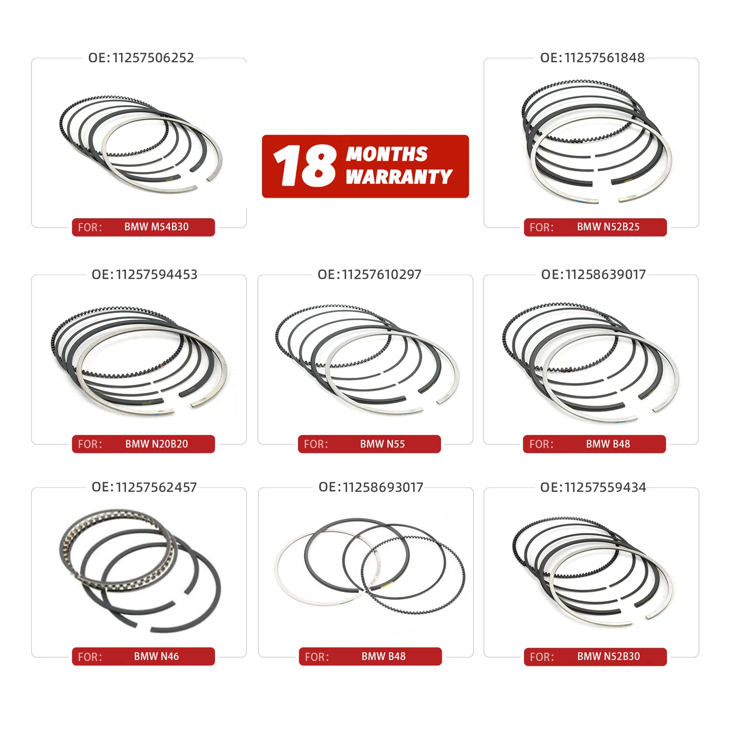 Raceorly Manufacturers provide Car Auto Engine system Spare Parts Piston Ring For BMW N52 B30 11257559434