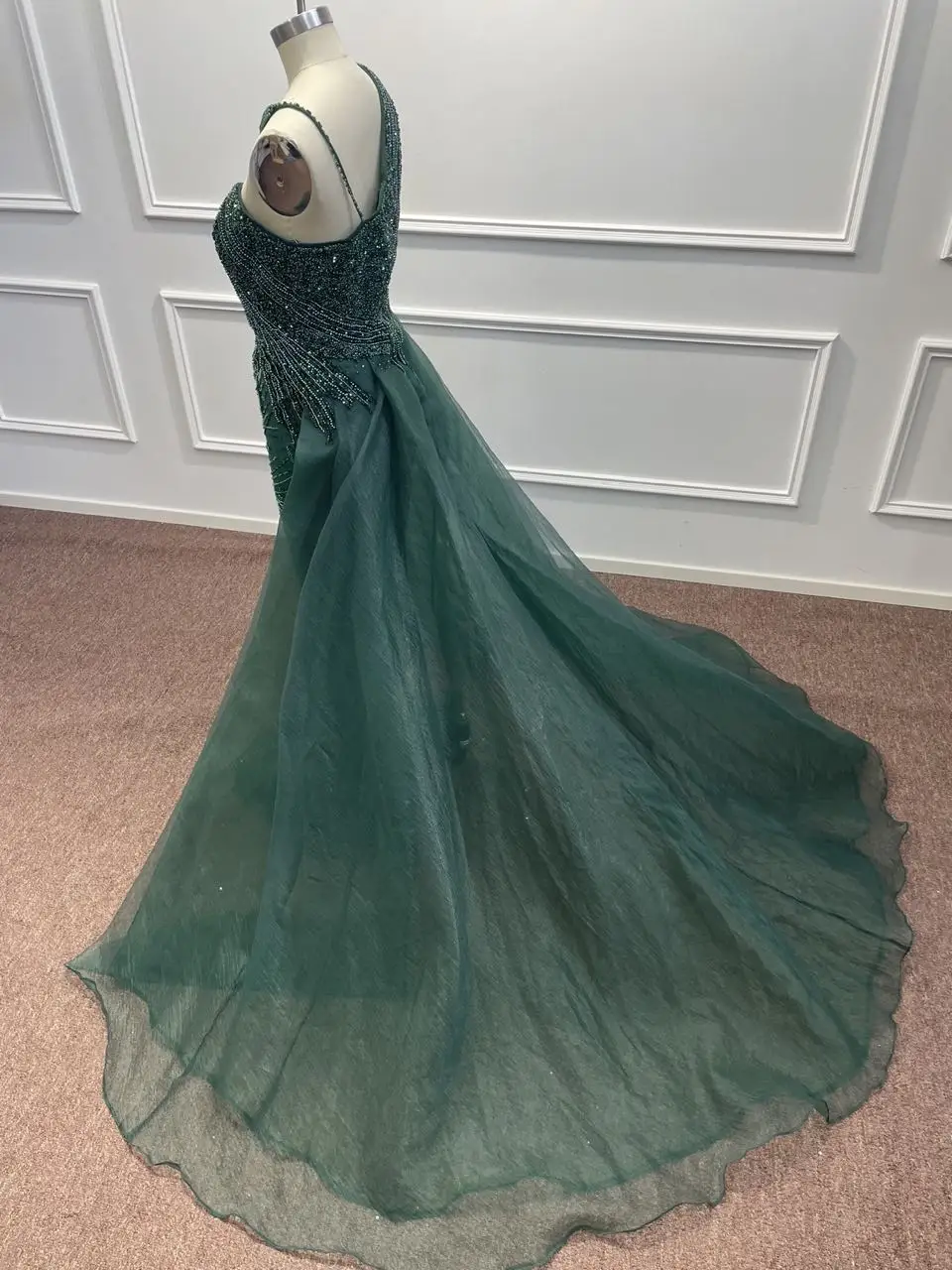 Meekiss 2024 Luxury Emerald Green Evening Dress with Overskirt Elegant One Shoulder Women Wedding Party Prom Formal Gowns