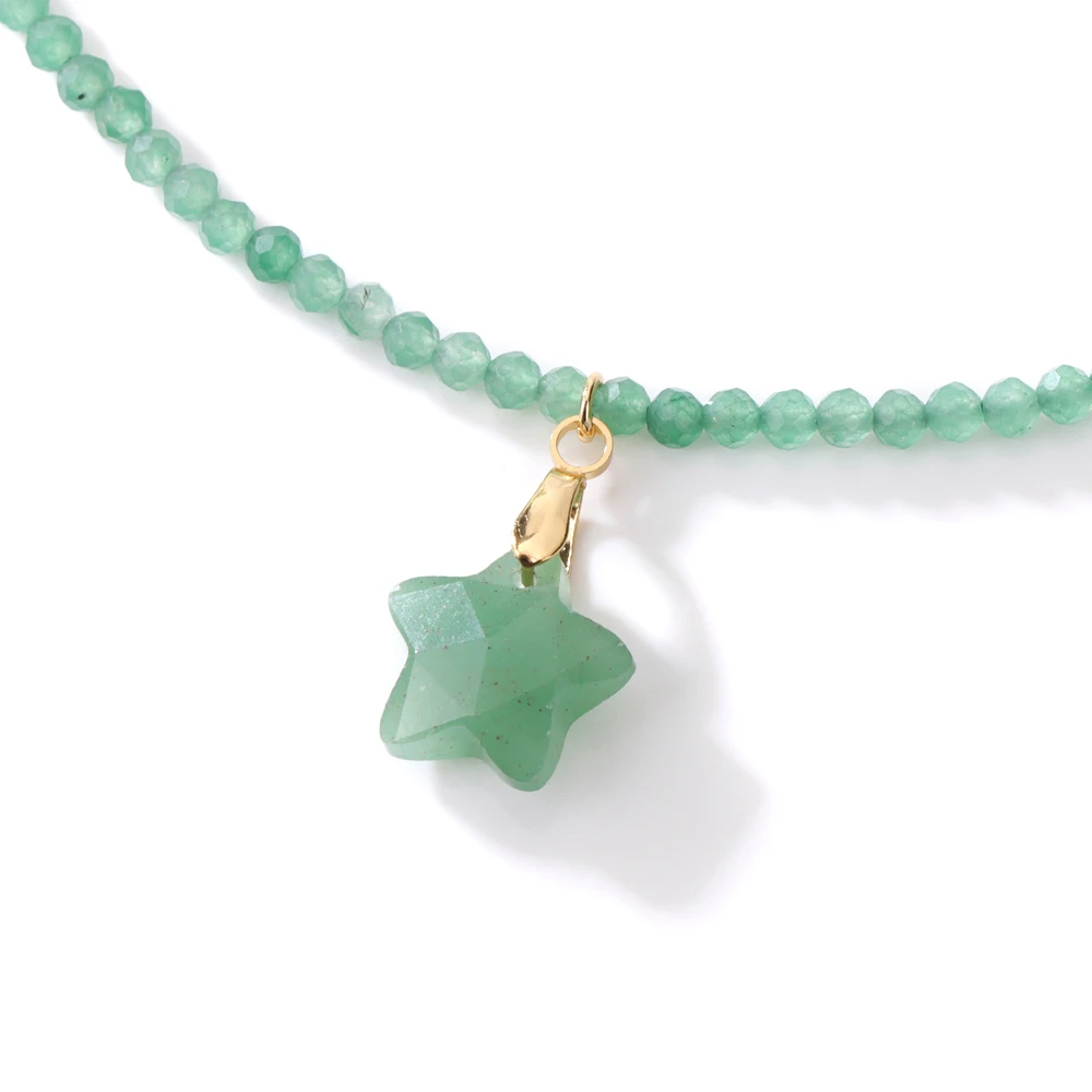 Five-Pointed Star Stone Pendent Necklace Faceted Lapis Lazuli Small Stone Bead Necklace Fashion Reiki Party Wedding Jewelry Gift
