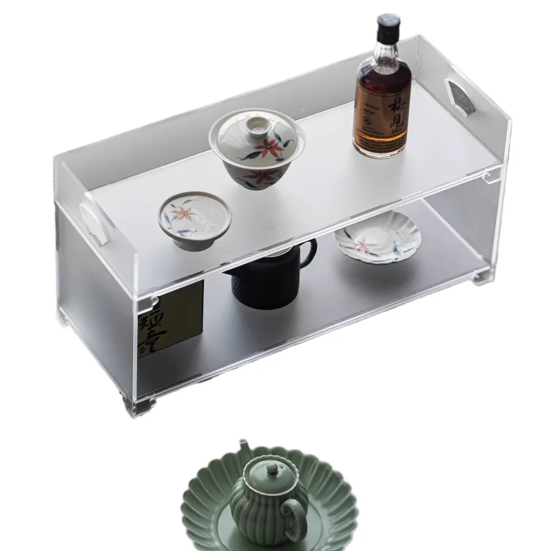 Кристально чистый акриловый поднос для чая, современная подставка для коллекций чайников и чашек, нескользящий органайзер для журнального столика, элегантный чайный столик