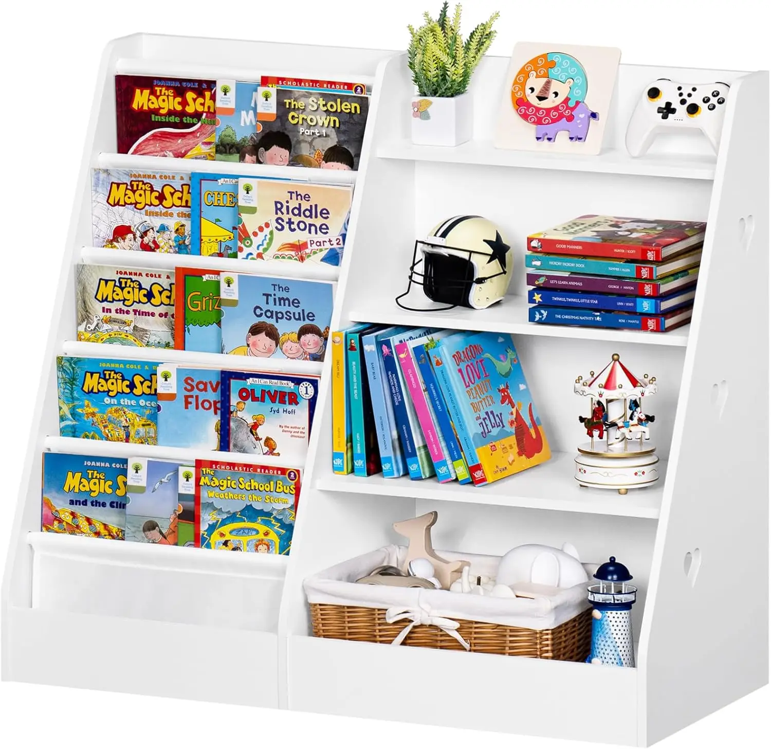 

4 Tier Kids Bookshelf and Storage Organizer, Five Layer Sling Children Bookcase, Baby Toddler Wooden Book Shelf, Display Cabinet