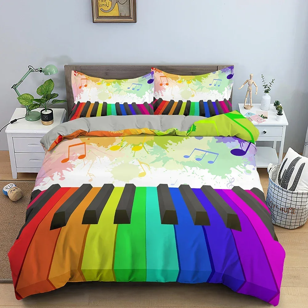 Music Pattern Bedding Set Piano Key Duvet Cover Set Luxury King Full Quilt Cover For Bedroom With Pillowcase Bedclothes 2/3PCS