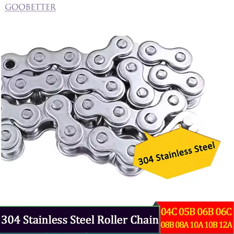 304 Stainless Steel Roller Chain Single/Double Strand 04C-12B 1/1.524m for Industrial Machinery Sprocket Drive