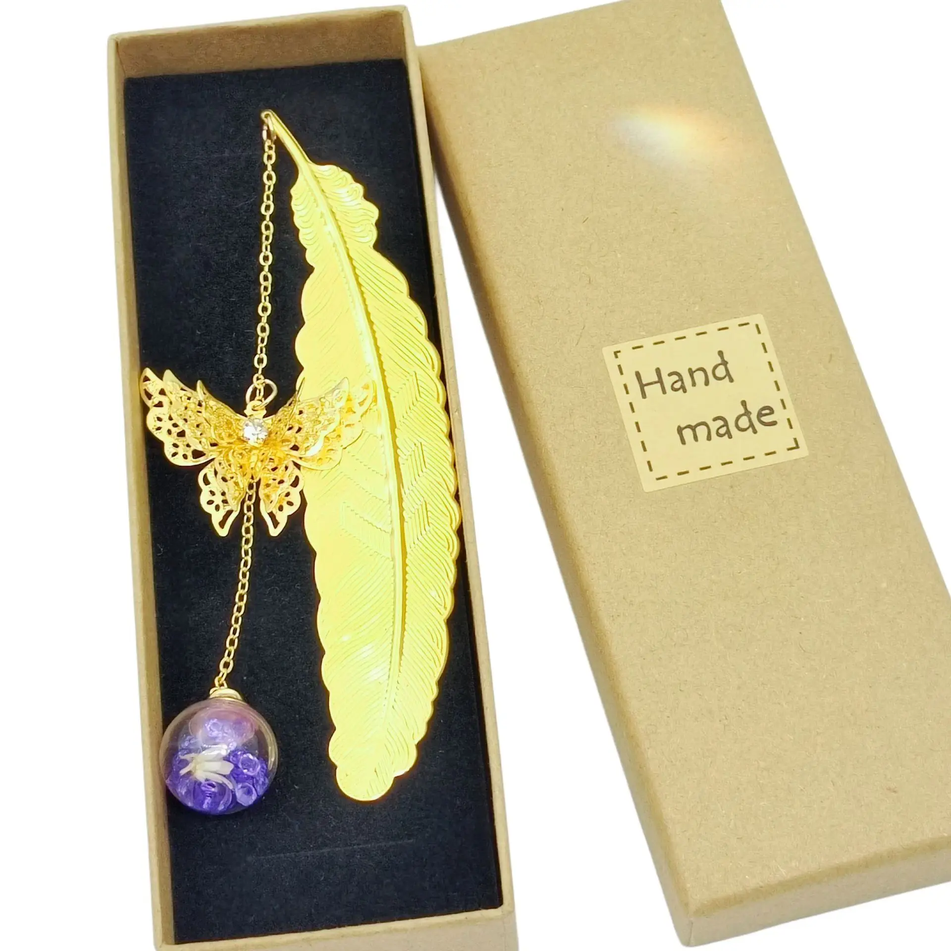 

Gold Feather Iris Pendant Bookmark Simple And Exquisite Art Book Folder Cultural And Creative Supplies Pendant Bookmark