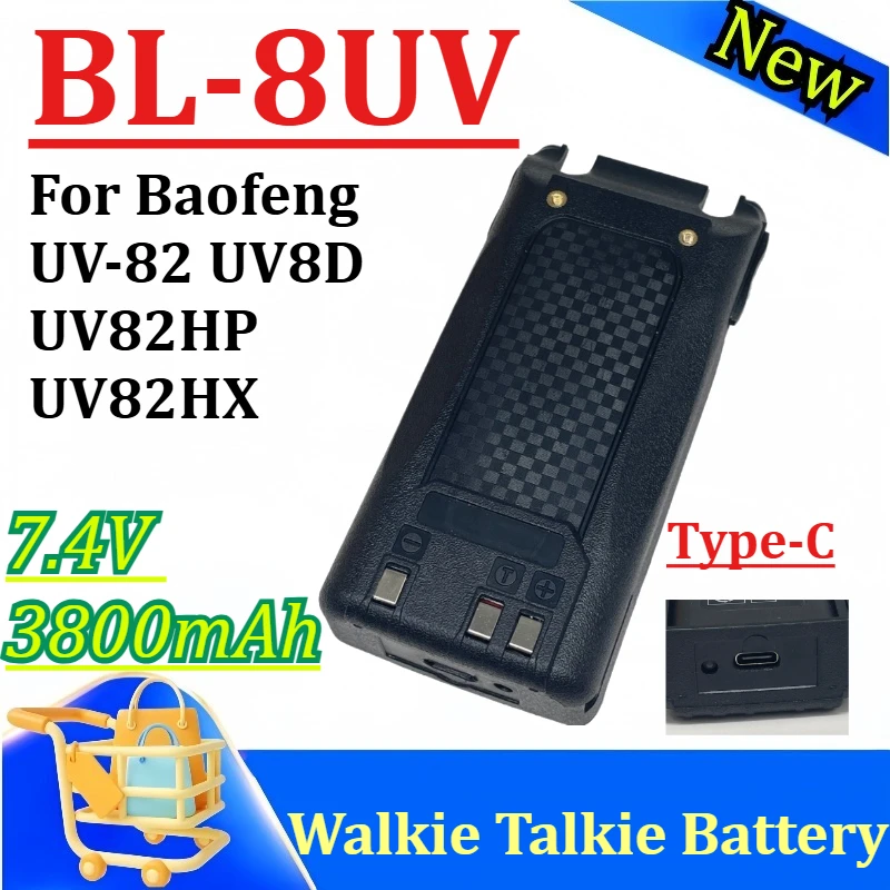 BL-8UV BL-8 7.4V 3800mAh Thickened Li-ion Battery Type-C Charging Port For Baofeng UV-82 UV8D UV82HP Walkie Talkie
