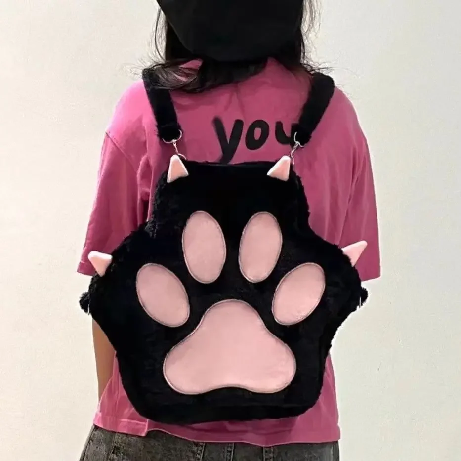 

Korean High-capacity Cartoon Fluffy Student Schoolbag Kawaii Bag for Girls Subculture Cute Cat Claw Y2k Aesthetic Plush Backpack