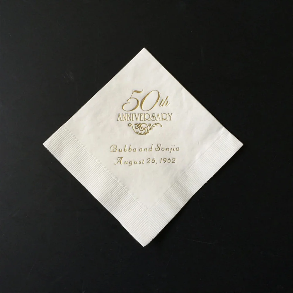 50th Anniversary Napkins Personalized Set of 100 Napkins Golden Anniversaries Party Supplies USA Decor Decorations