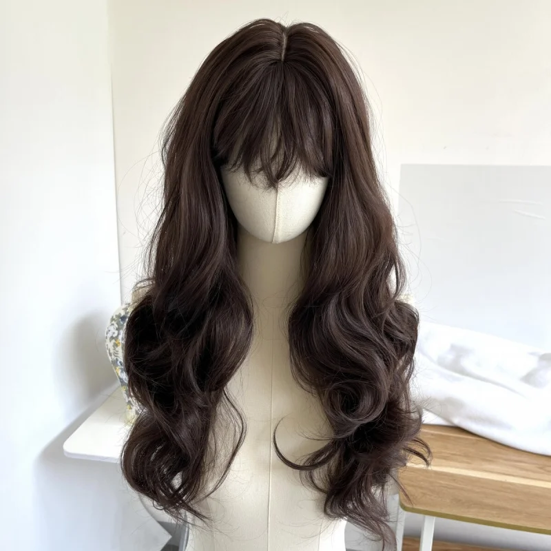 

Long Wavy Synthetic Hair Heat Resistant Choc Brown Dress Up Wig With Bangs