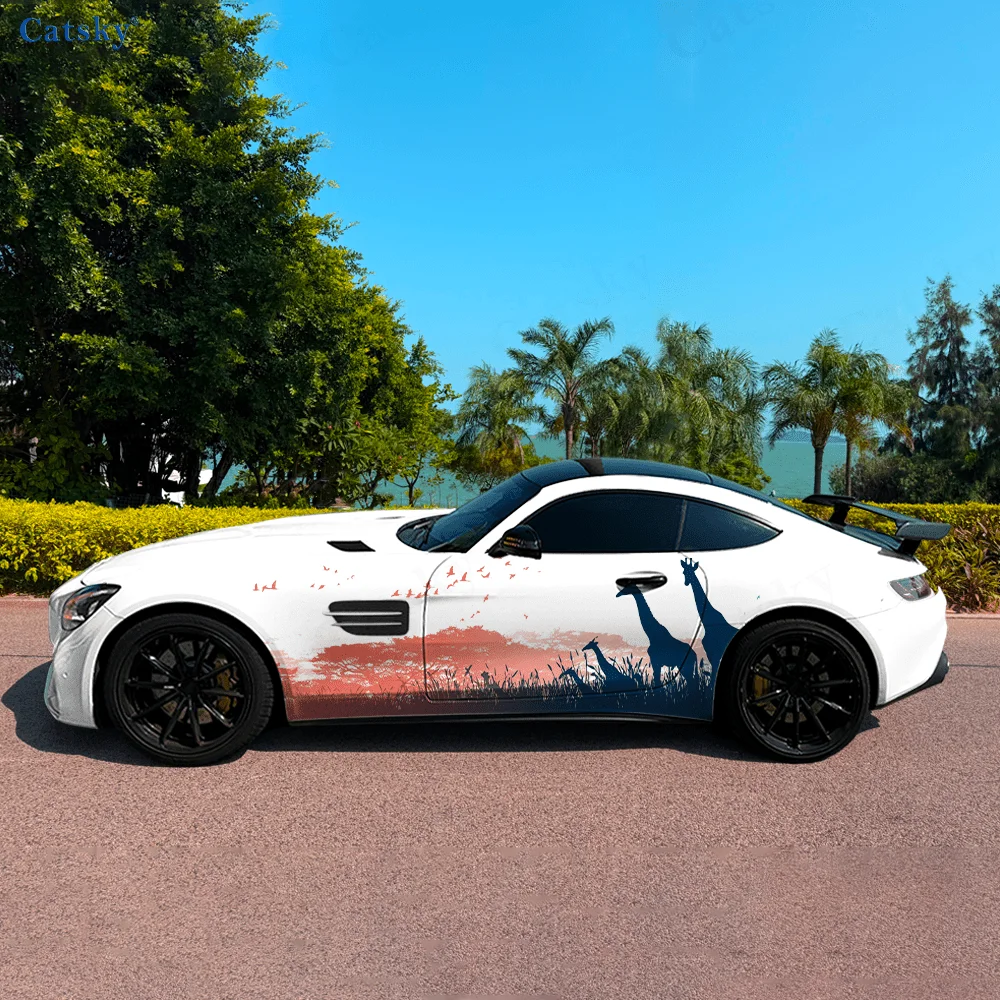 

Жирафная группа, трава, прогулка, автомобильные виниловые обертывания, самоклеящаяся наклейка из ПВХ, подходит для грузовиков, внедорожников, декор, автоаксессуары, подарок